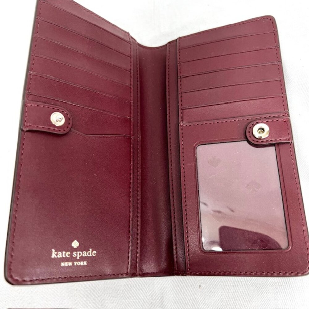 Vgt  ALOP  Milan Wallet made Italy  Ostritch Brown & Kate Spade N.Y. Burgendy 15 - Picture 13 of 15
